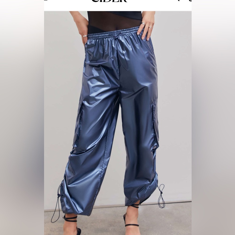 Cider Shiny Navy Blue Cargo Jogger Pants